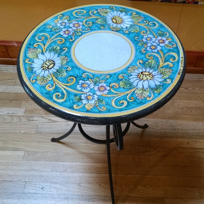 20'' Italian Volcanic Table - Daisies on Turquoise - Image 3