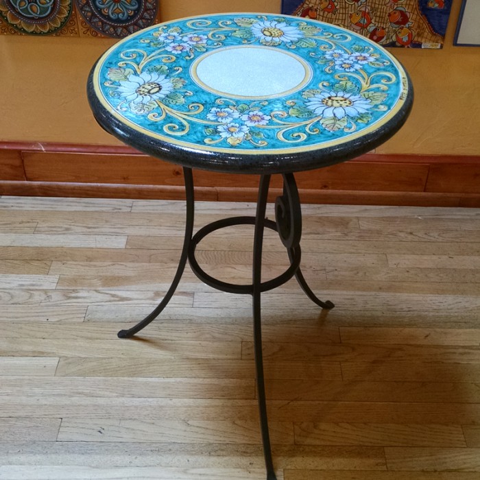 20'' Italian Volcanic Table - Daisies on Turquoise - Image 2