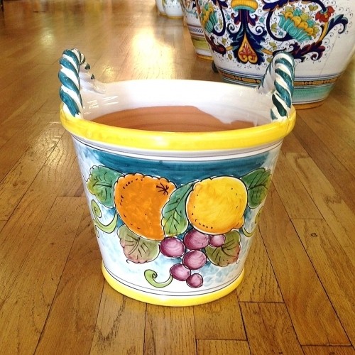 Medium Handled Flowerpot - Fruit on Teal