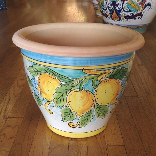 Bell-shaped Pot - Lemons with Turquoise