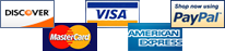 Visa, Mastercard, Disover, American Express, and Paypal.