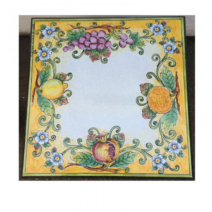 20” Square Italian Volcanic Table – Mixed Fruit on Yellow - Image 2