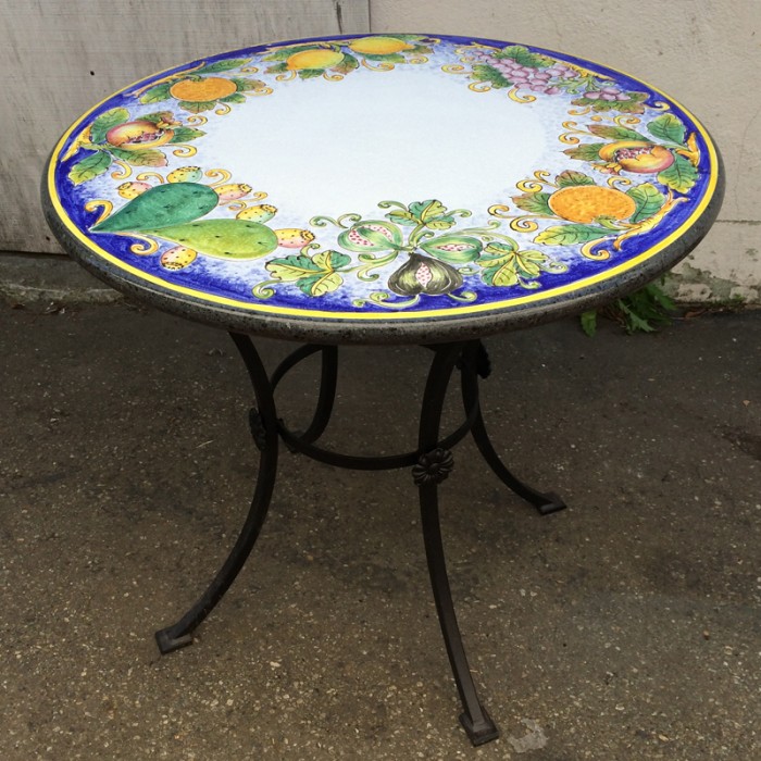 31.5″ Italian Volcanic Table – Cactus and Fruits on Blue