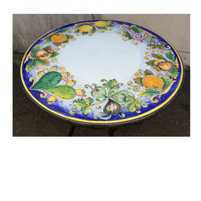 31.5″ Italian Volcanic Table – Cactus and Fruits on Blue - Image 2