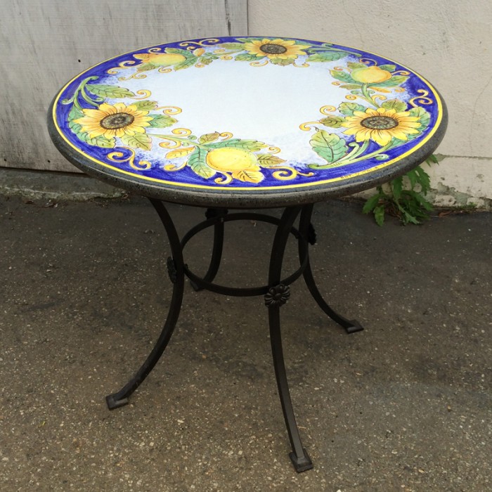 31.5″ Italian Volcanic Table – Lemons and Sunflowers on Blue