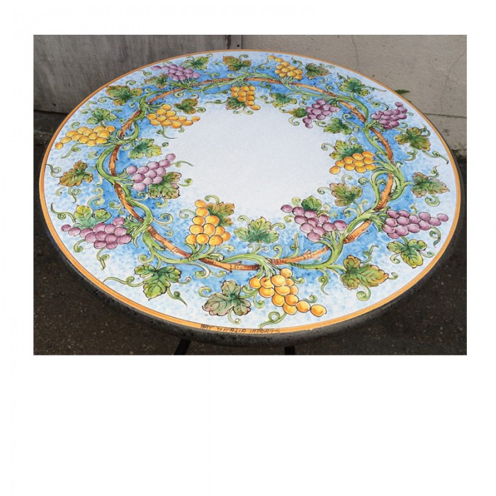 31.5″ Italian Volcanic Table – Purple and Yellow Grapes on Light Blue - Image 2