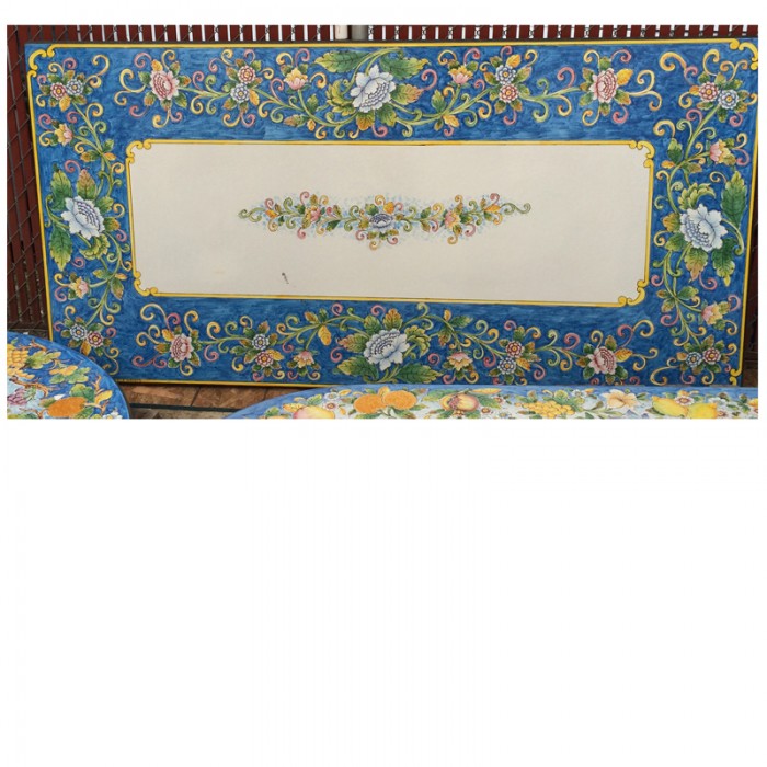 79” x 39” Italian Volcanic Table – Rectangular Flowers and Vines on Blue