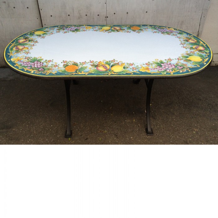 70" x 39" Italian Volcanic Table – Large Oval Fruit on Teal