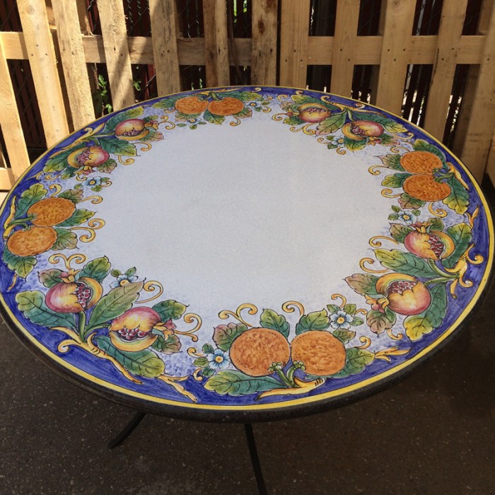 39” Italian Volcanic Table – Round Mixed Fruit on Blue - Image 3