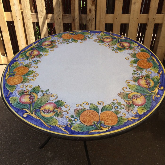 39” Italian Volcanic Table – Round Mixed Fruit on Blue - Image 2