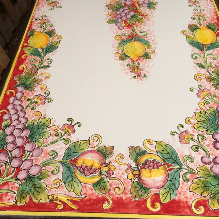 55'' x 27.5" Italian Volcanic Table - Mixed Fruit on Red - Image 4