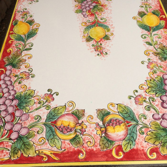 55'' x 27.5" Italian Volcanic Table - Mixed Fruit on Red - Image 3