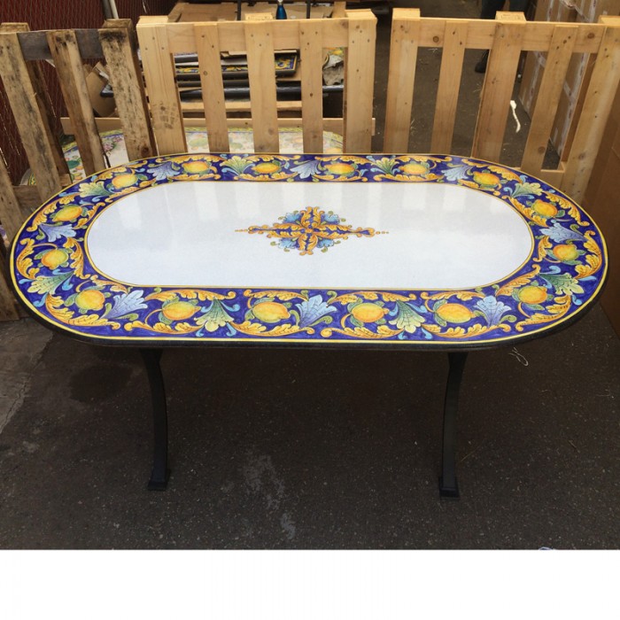 71'' x 39'' Italian Volcanic Table - Lemons and Leaves Oval - Image 3