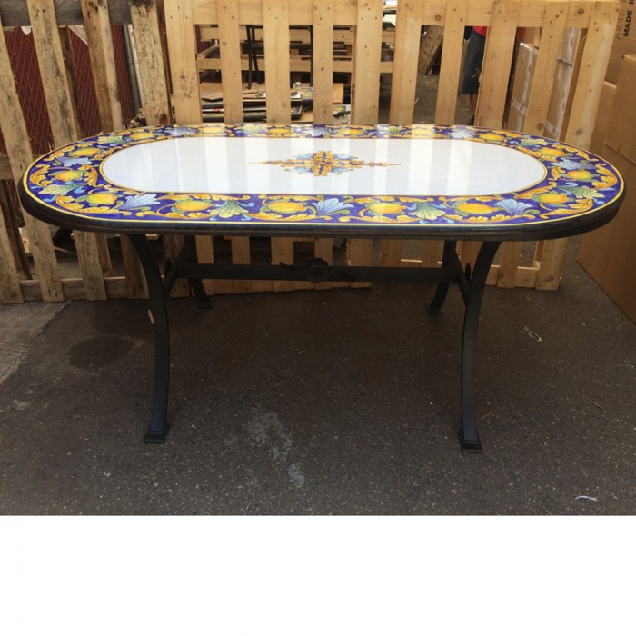 71'' x 39'' Italian Volcanic Table - Lemons and Leaves Oval - Image 2