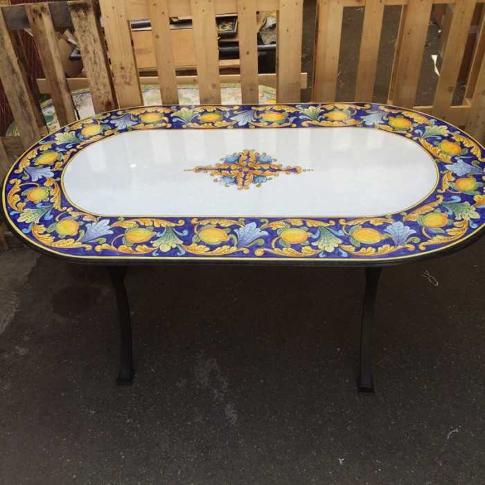 71'' x 39'' Italian Volcanic Table - Lemons and Leaves Oval